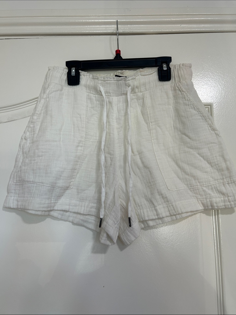 GAP White High-Waist Linen-Blend Drawstring Shorts